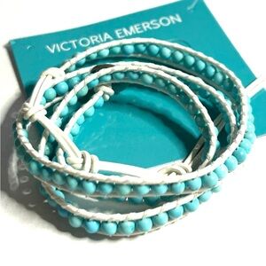 Victoria Emerson Wrap Bracelet! Genuine Turquoise Beads on White Leather NWT!